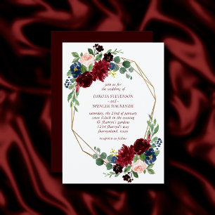 Invitation Boho Bloom   Elégante Marsala Rouge Floral Gold Fr