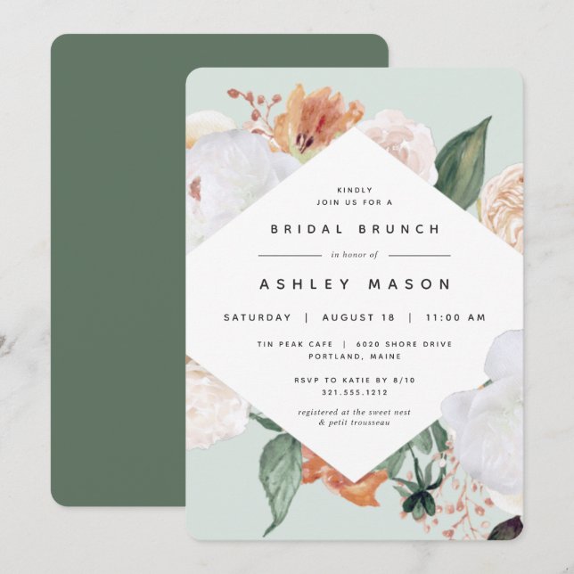 Invitation Boho Blooms | Brunch Fête des mariées florale mode (Devant / Derrière)