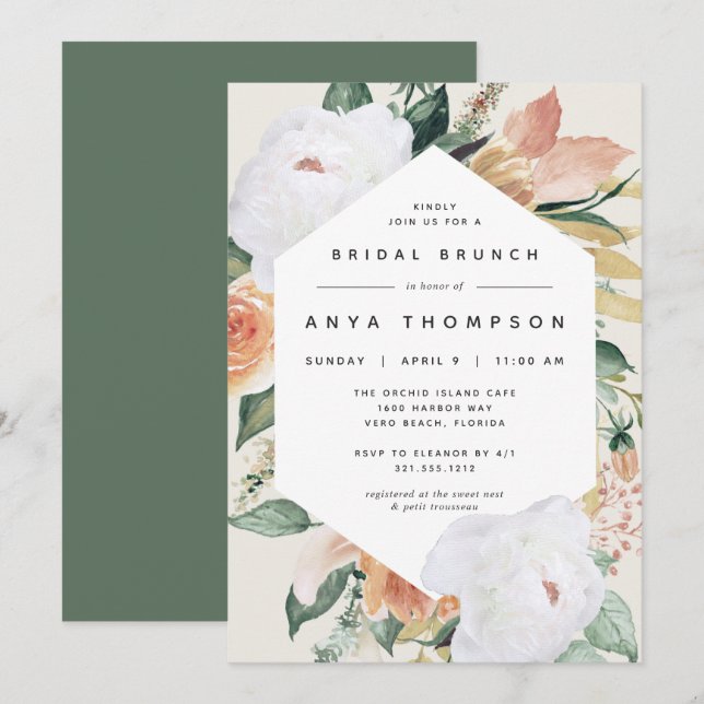 Invitation Boho Blooms | Brunch Fête des mariées florale mode (Devant / Derrière)