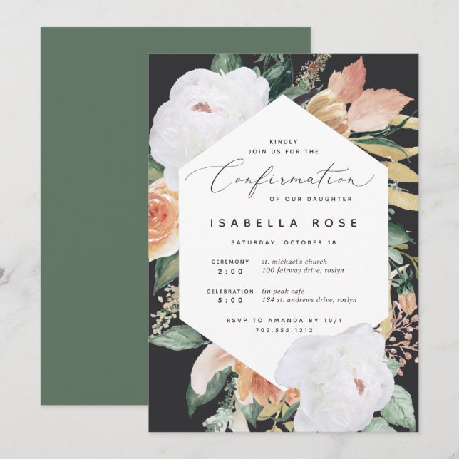 Invitation Boho Blooms | Confirmation florale moderne (Devant / Derrière)