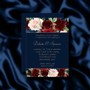 Invitation Boho Blooms   Dark Navy Blue et Burgundy Garland