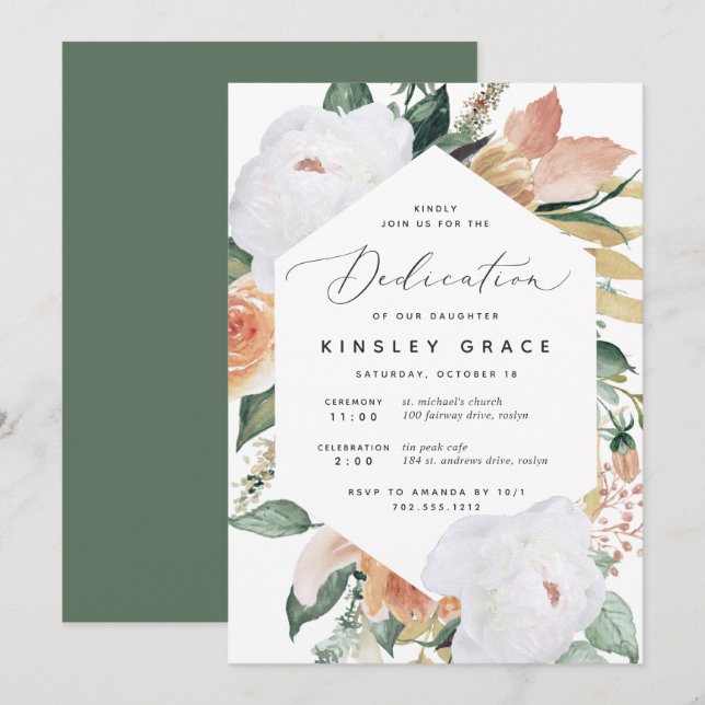 Invitation Boho Blooms | Dédication florale moderne pour bébé (Devant / Derrière)