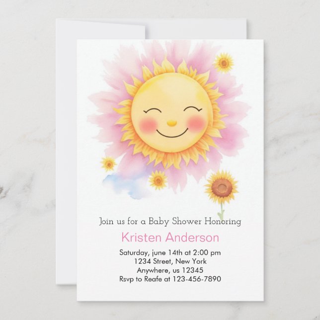 Invitation Boho Blooms et poutres Sunshine Girl Baby shower (Devant)