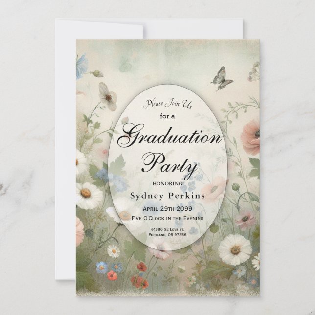 Invitation Boho Blooms et Vintage Blossoms Graduation Party (Devant)