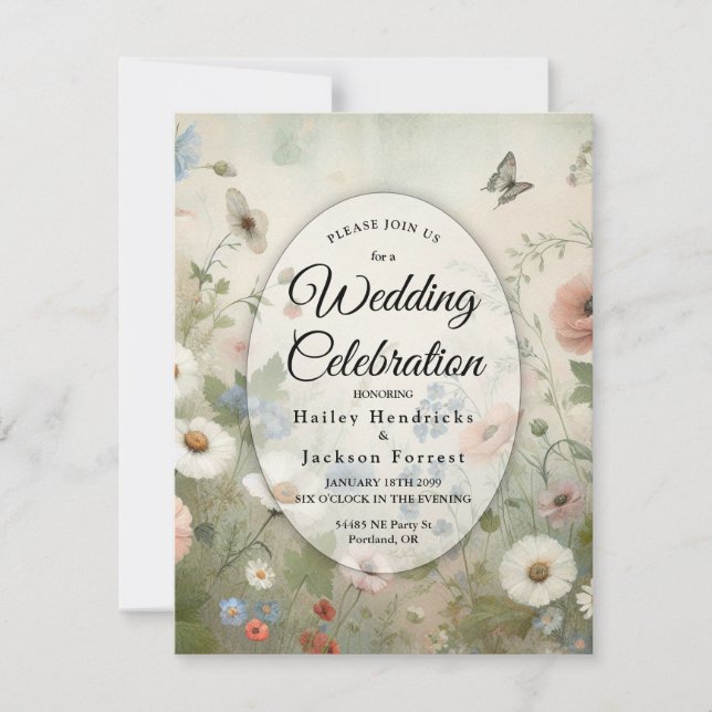 Invitation Boho Blooms et Vintage Vows Mariage (Devant)