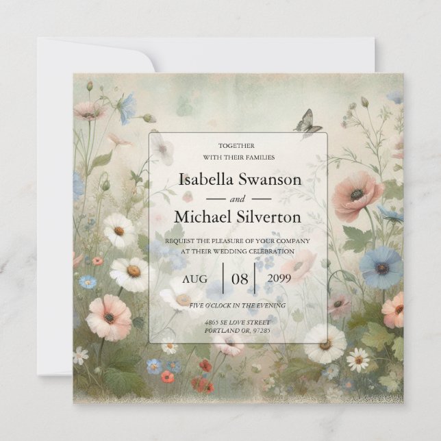 Invitation Boho Blooms et Vintage Vows Mariage (Devant)