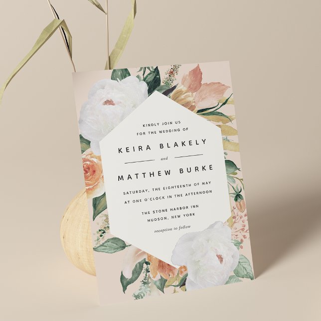 Invitation Boho Blooms | Mariage floral géométrique moderne (Créateur téléchargé)