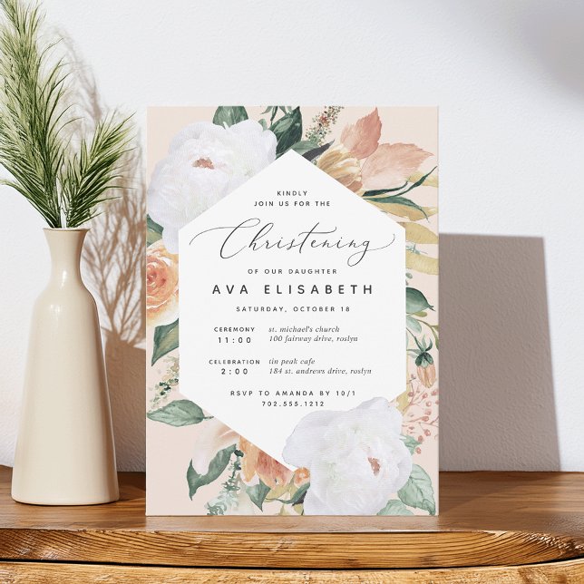 Invitation Boho Blooms | Moderne Floral Christening (Créateur téléchargé)