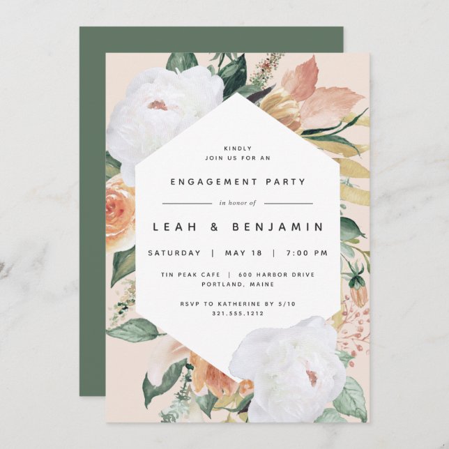 Invitation Boho Blooms | Parti d'engagement floral moderne (Devant / Derrière)