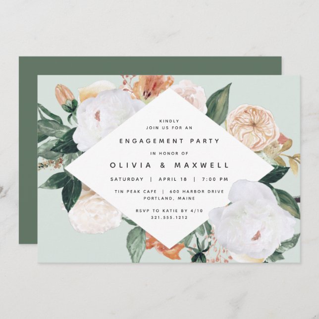 Invitation Boho Blooms | Parti d'engagement floral moderne (Devant / Derrière)