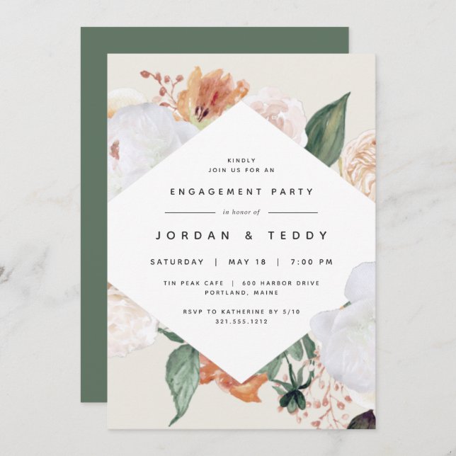 Invitation Boho Blooms | Parti d'engagement floral moderne (Devant / Derrière)