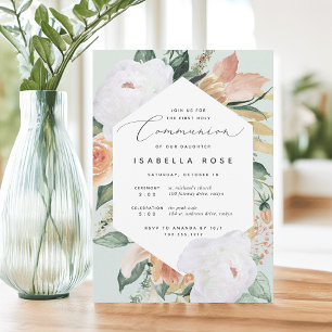 Invitation Boho Blooms   Première communion sainte florale mo