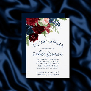 Invitation Boho Blooms   Russe Marine et Bourgogne Anniversai