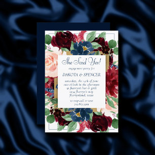 Invitation Boho Blooms   Russe Navy Blue et Burgundy Wreath