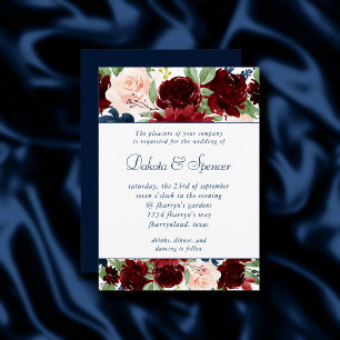 Invitation Boho Blooms   Russe Navy et Bourgogne Garland