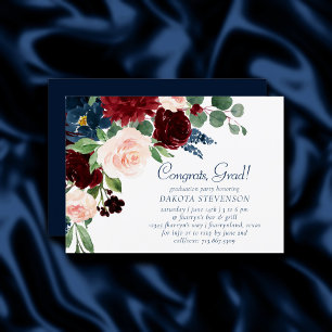 Invitation Boho Blooms   Rustic Navy et Bourgogne