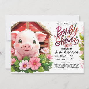 Invitation Boho Blossoms Baby shower de cochon rose