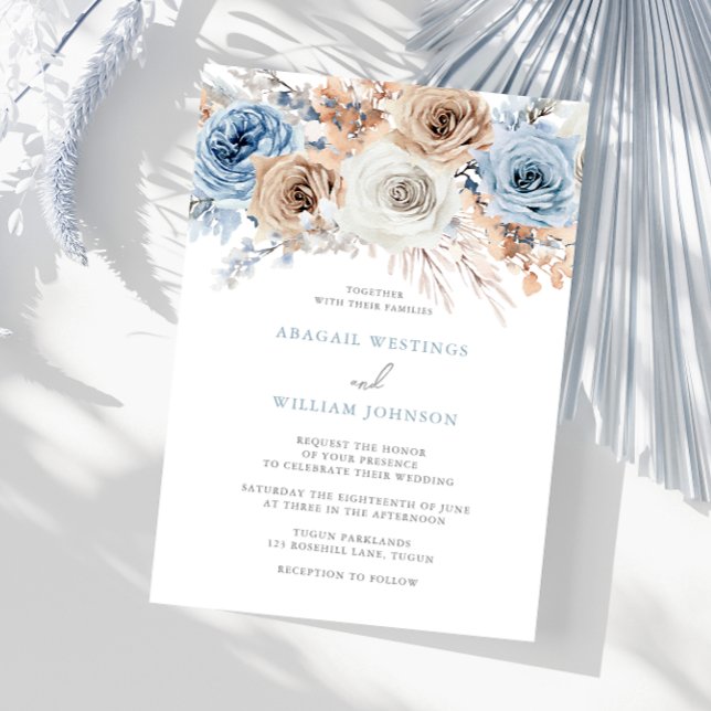 Invitation Boho Blue : Aquarelle Bleu Bohème Mariage Floral (Créateur téléchargé)