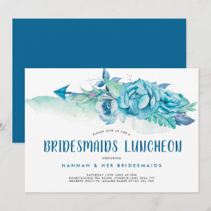 Invitation Boho Blue Aquarelle Floral Bridesservantes Déjeune