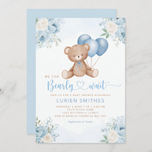Invitation Boho Blue Bearly Wait Teddy Bear baby shower garço