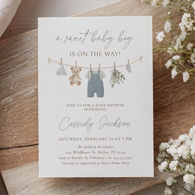 Invitation Boho Blue Boy Baby shower Vêtements bébé (Créateur téléchargé)