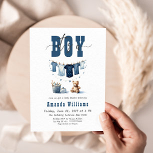 Invitation Boho Blue Clothesline Sweet It a Boy Baby shower