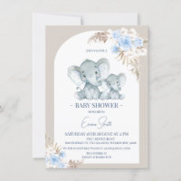 Boho Blue Floral Arch Elephant Baby shower