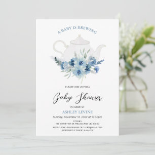 Invitation Boho Blue Floral Tea Baby est en train de brasser