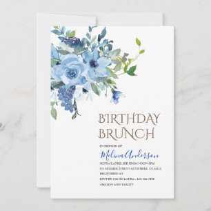 Invitation Boho Blue Flowers aquarelle brunch d'anniversaire