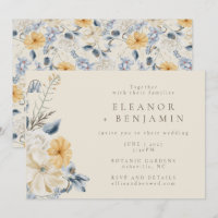Boho Blue Jellow Floral Aquarelle Motif Mariage