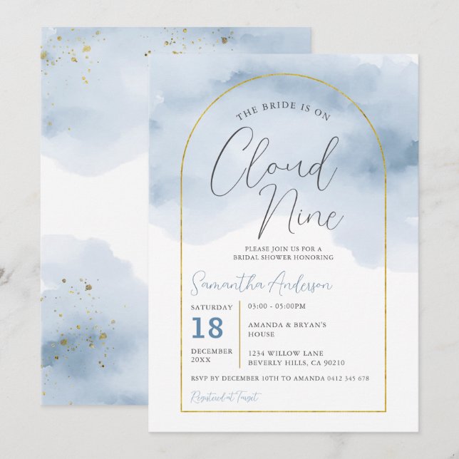 Invitation Boho Blue La mariée est sur neuf Fêtes des mariées (Devant / Derrière)
