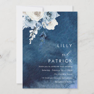 Invitation Boho Blue Navy Aquarelle Mariage