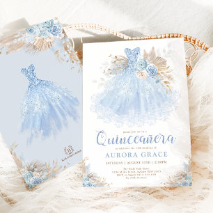 Invitation Boho Blue Quinceañera Princesse Robe Anniversaire