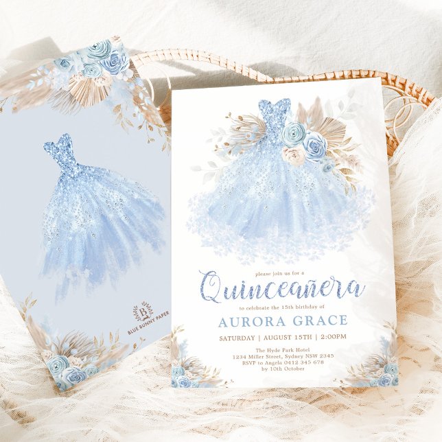Invitation Boho Blue Quinceañera Princesse Robe Anniversaire (Créateur téléchargé)