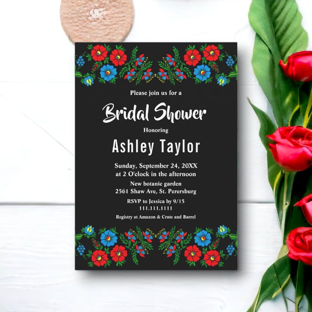 Invitation Boho Blue Red Roses Romantique Floral Fête des mar (Créateur téléchargé)