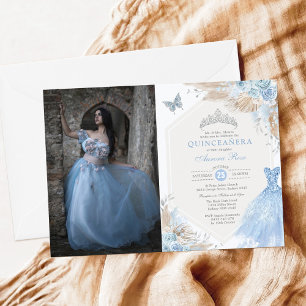 Invitation Boho Blue Silver Quinceañera 15e anniversaire Phot