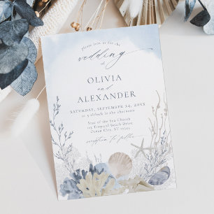 Invitation Boho Blue Watercolor Beach Wedding