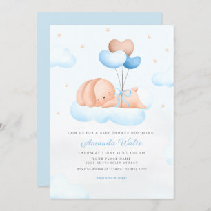 Invitation Boho Blue Watercolor mignonne Baby shower de ballo