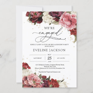 Invitation Boho Blush bordeaux mauve fleurs pivoines or Inv