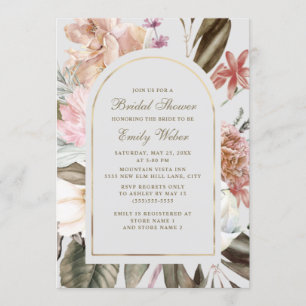 Invitation Boho Blush Crème rose Fête des mariées verte