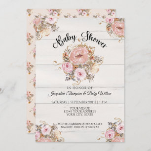 Invitation BOHO Blush Fall Floral Aquarelle Bois rustique Béb