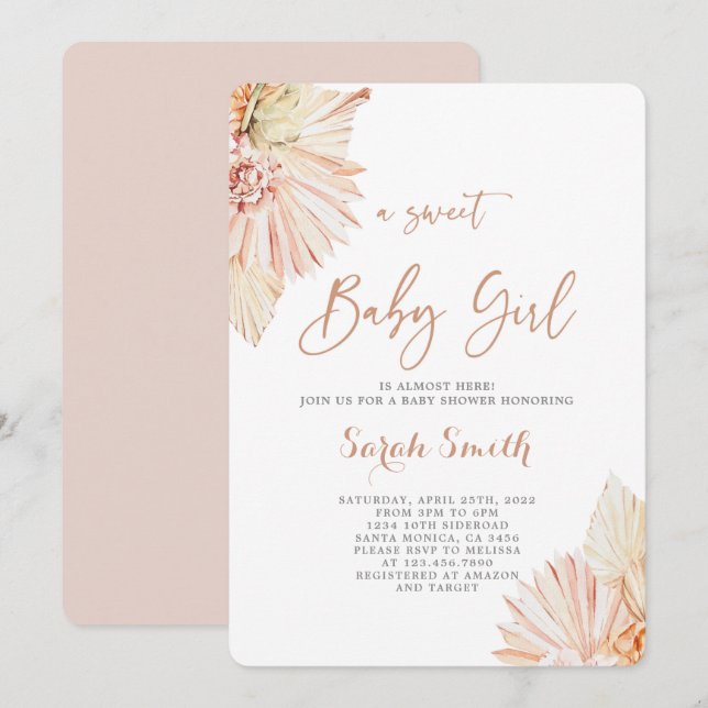 Invitation Boho Blush fille Baby shower (Devant / Derrière)