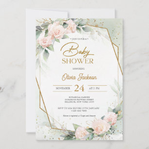 Invitation Boho Blush Floral Eucalyptus Cadre Baby shower