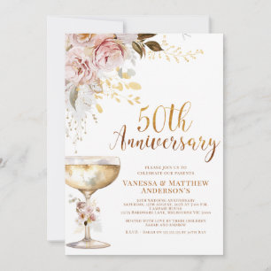 Invitation Boho Blush Gold Floral 50e anniversaire