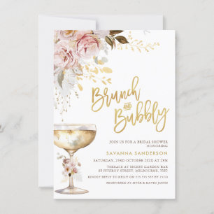 Invitation Boho Blush Gold Floral Brunch Fête des mariées Bub