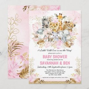 Invitation Boho Blush Gold Safari Animaux Baby shower fille