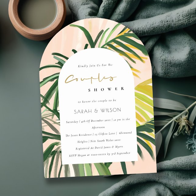 Invitation Boho Blush Green Palm Tropical Couples Douche (Créateur téléchargé)