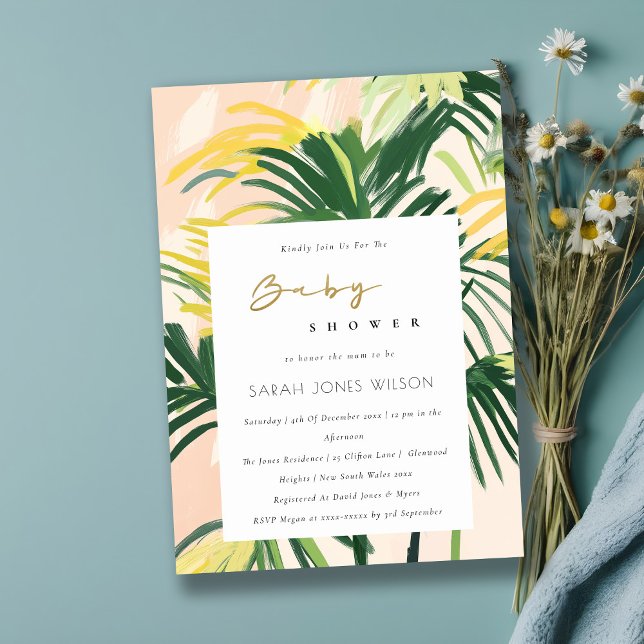 Invitation Boho Blush Green Tropical Palm Beach Baby shower (Créateur téléchargé)