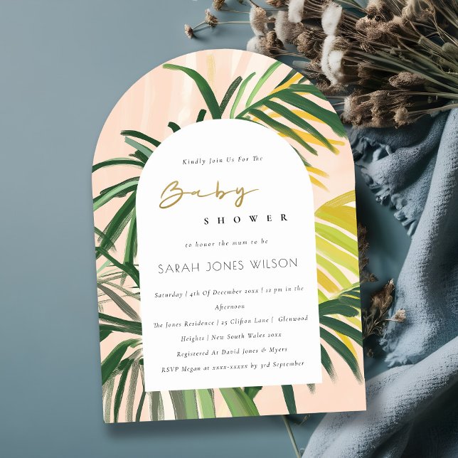 Invitation Boho Blush Green Tropical Palm Beach Baby shower (Créateur téléchargé)