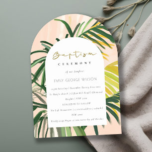 Invitation Boho Blush Green Tropical Palm Beach Baptême